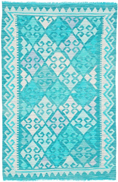 Tappeto Kilim Afghanistan Geometrico Turchese Crema 106x160 Cm