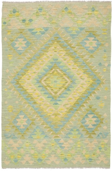 Tappeto Kilim Afghanistan Astratto Verde Acqua Giallo 97x147 Cm