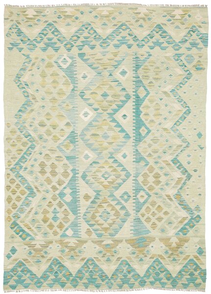 Tappeto Kilim Afghanistan Geometrico Crema Turchese 122x170 Cm