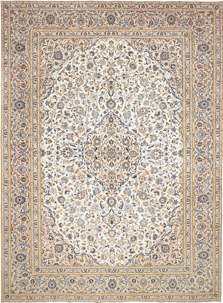 Tappeto Kashan Persia Medaglione Crema Blu 304x404 Cm
