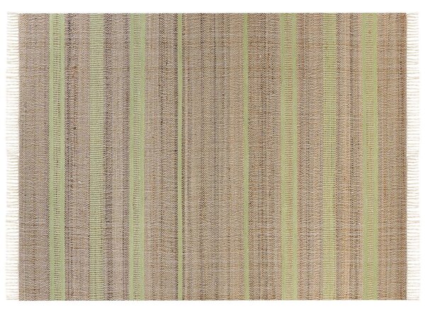 Tappeto in iuta beige e verde chiaro con motivo a righe e nappe 160 x 230 cm soggiorno camera da letto stile boho Beliani