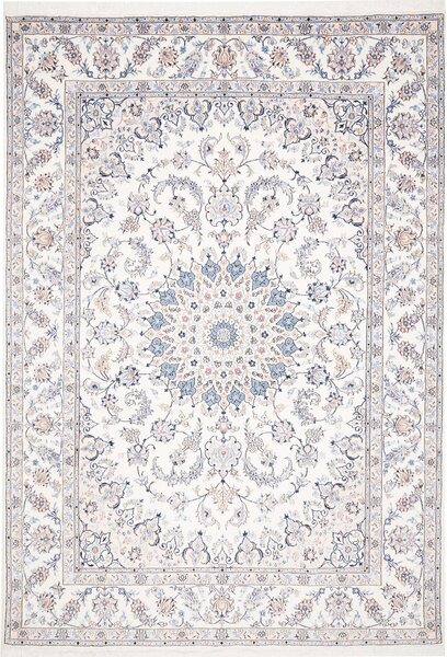 Tappeto Nain Kashmar Persia Medaglione Crema Azzurro 252x367 Cm
