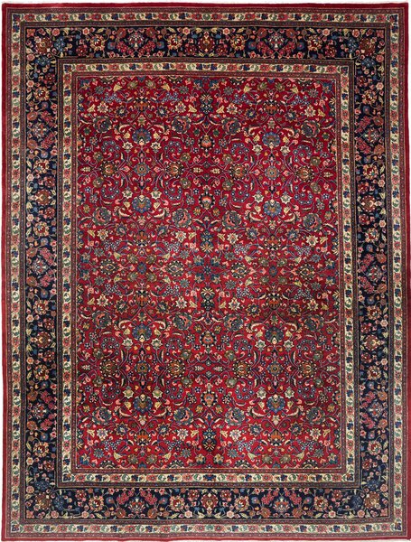 Tappeto Mashad Persia Floreale Rosso Blu Scuro 304x395 Cm