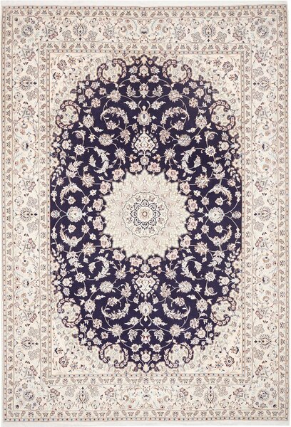Tappeto Nain 9la Persia Medaglione Blu Scuro Crema 255x365 Cm