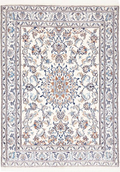 Tappeto Nain Kashmar Persia Medaglione Avorio Blu 145x198 Cm