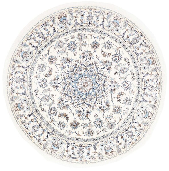 Tappeto Nain Kashmar Persia Medaglione Crema Azzurro 202x202 Cm