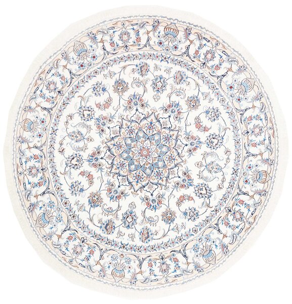 Tappeto Nain Kashmar Persia Medaglione Bianco Azzurro 203x208 Cm