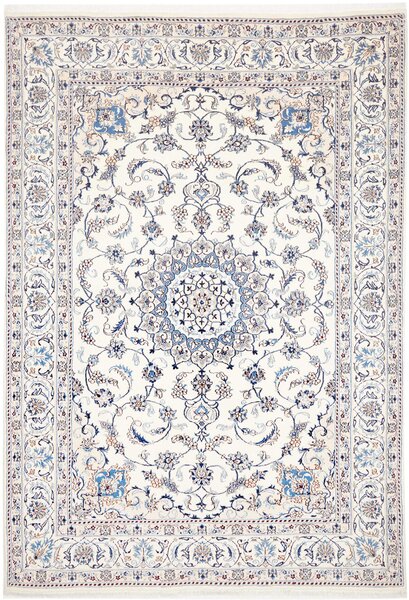 Tappeto Nain Kashmar Persia Medaglione Bianco Avorio Blu 196x290 Cm
