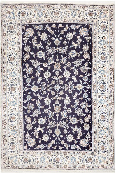 Tappeto Nain Kashmar Persia Floreale Blu Scuro Crema 193x291 Cm
