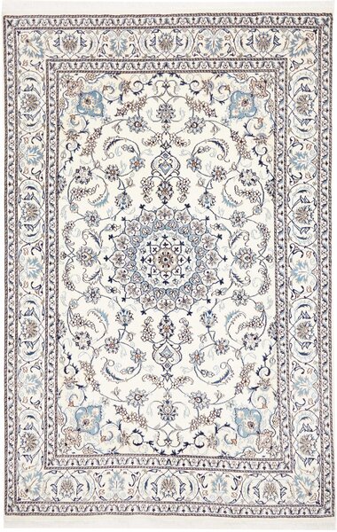 Tappeto Nain Kashmar Persia Medaglione Avorio Blu 187x291 Cm