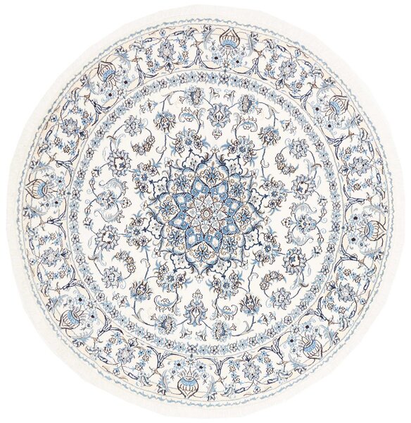 Tappeto Nain Kashmar Persia Medaglione Crema Azzurro 189x202 Cm