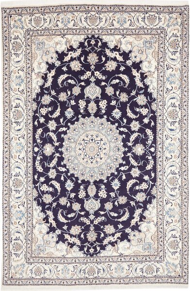 Tappeto Nain Kashmar Persia Medaglione Blu Scuro Avorio 193x295 Cm
