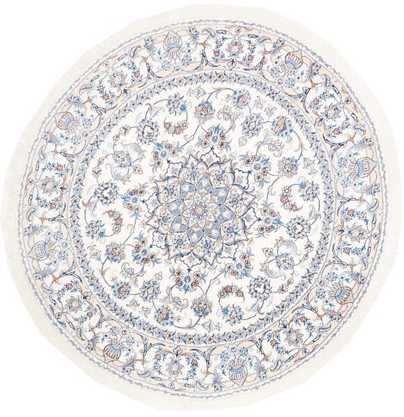 Tappeto Nain Kashmar Persia Medaglione Avorio Blu 202x210 Cm