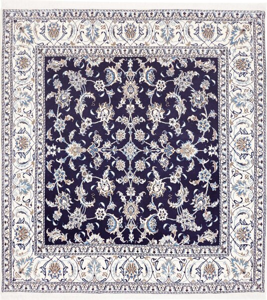 Tappeto Nain Kashmar Persia Floreale Blu Scuro Avorio 196x213 Cm