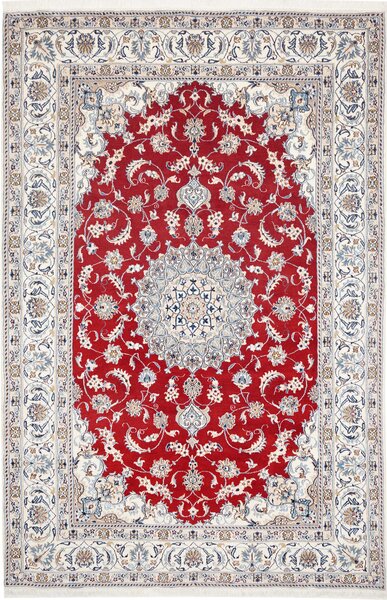 Tappeto Nain Kashmar Persia Medaglione Rosso Avorio 200x300 Cm
