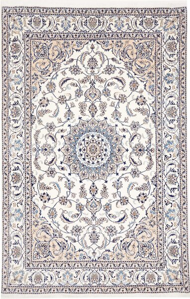 Tappeto Nain Kashmar Persia Medaglione Crema Blu 195x296 Cm