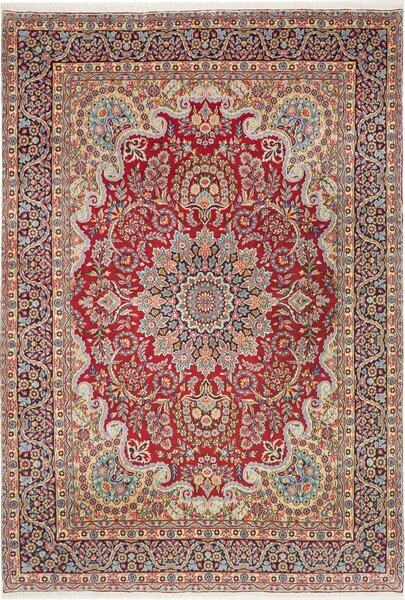 Tappeto Kerman Persia Medaglione Rosso Blu 245x362 Cm