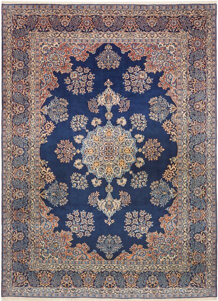 Tappeto Kerman Persia Medaglione Blu Arancio 257x350 Cm