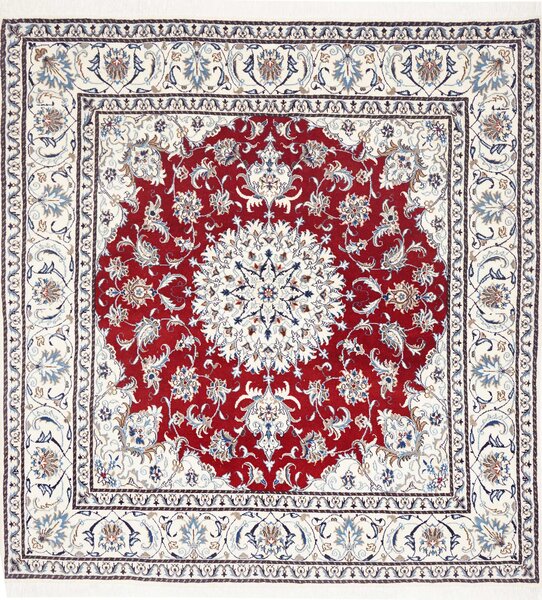 Tappeto Nain Kashmar Persia Medaglione Rosso Avorio 197x208 Cm