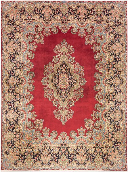 Tappeto Kerman Persia Medaglione Rosso Blu 253x344 Cm
