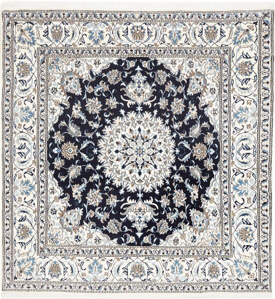 Tappeto Nain Kashmar Persia Medaglione Blu Notte Crema 193x201 Cm