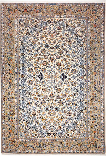 Tappeto Kashan Persia Medaglione Avorio Blu 271x395 Cm