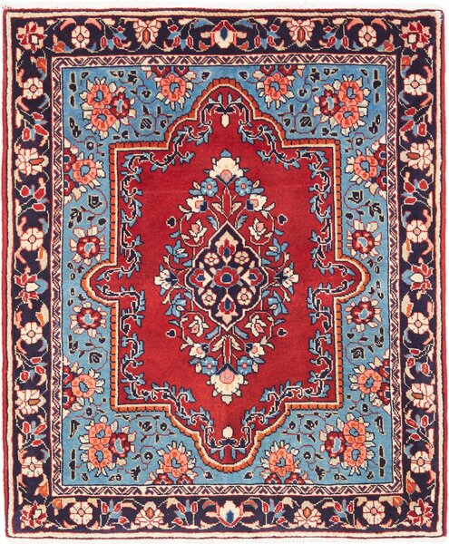 Tappeto Sarough Persia Medaglione Rosso Azzurro 73x88 Cm