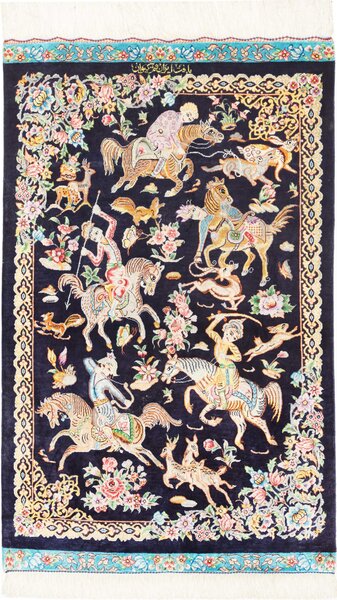 Tappeto Ghom Seta Persia Floreale Blu Notte Multicolore 58x98 Cm