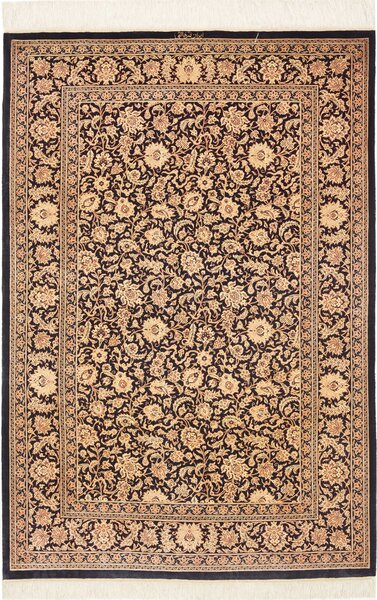 Tappeto Ghom Seta Persia Floreale Nero Beige 100x151 Cm