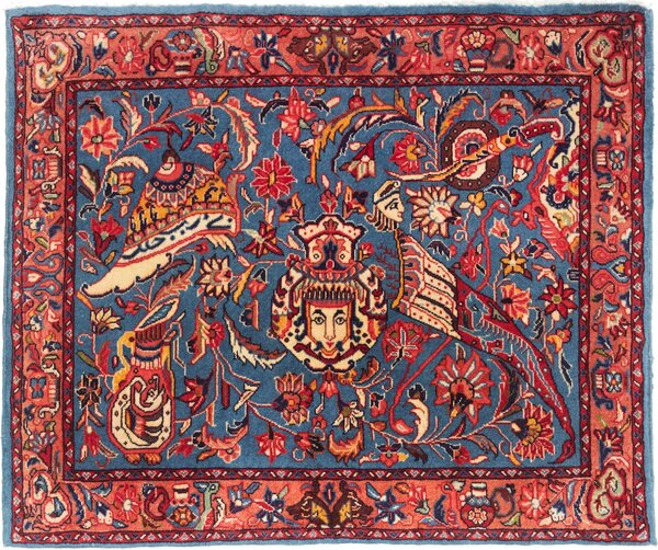 Tappeto Sarough Persia Medaglione Blu Rosso 76x90 Cm