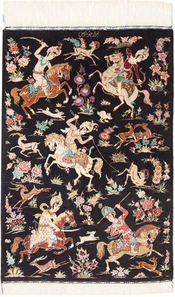 Tappeto Ghom Seta Persia Floreale Nero Multicolore 60x88 Cm