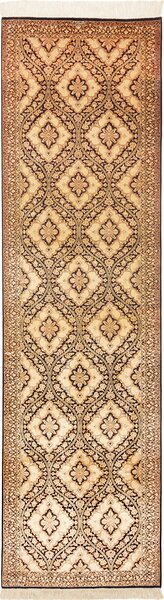 Tappeto Ghom Seta Persia Floreale Crema E Marrone 75x288 Cm