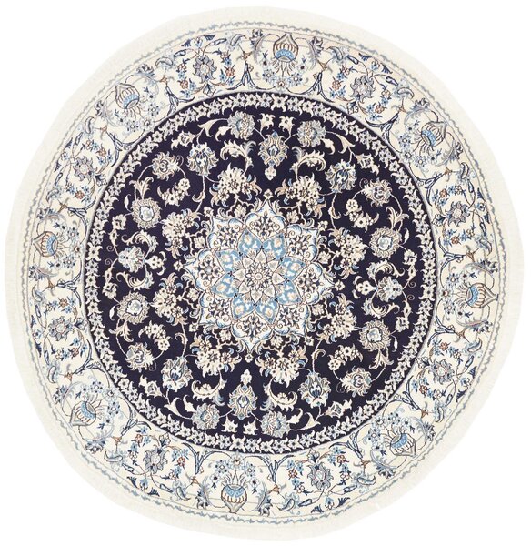 Tappeto Nain Kashmar Persia Medaglione Blu Notte Crema 203x210 Cm