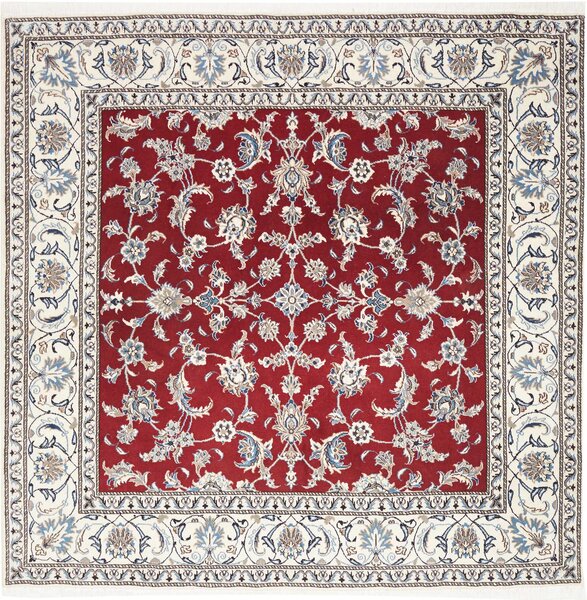 Tappeto Nain Kashmar Persia Floreale Rosso Avorio 203x206 Cm