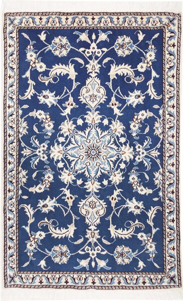Tappeto Nain Kashmar Persia Medaglione Blu Crema Azzurro 88x140 Cm