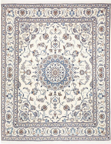 Tappeto Nain Kashmar Persia Medaglione Crema Blu 196x247 Cm