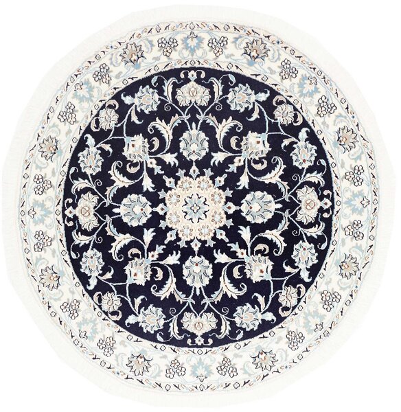 Tappeto Nain Kashmar Persia Medaglione Blu Notte Crema 150x152 Cm