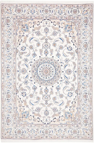 Tappeto Nain Kashmar Persia Medaglione Bianco Crema Blu 203x310 Cm