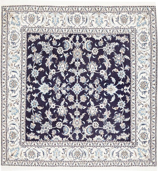 Tappeto Nain Kashmar Persia Medaglione Blu Avorio 198x203 Cm