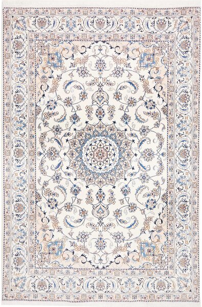 Tappeto Nain Kashmar Persia Medaglione Crema Blu 202x305 Cm