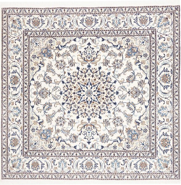 Tappeto Nain Kashmar Persia Medaglione Bianco Crema Blu 200x198 Cm