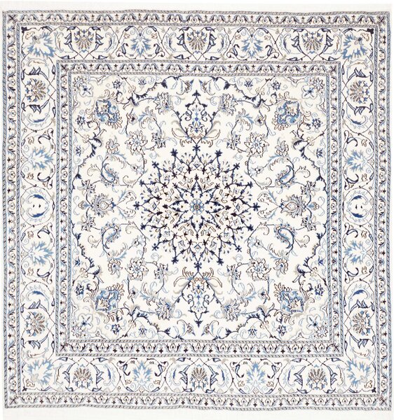 Tappeto Nain Kashmar Persia Medaglione Avorio Blu Grigio 203x205 Cm