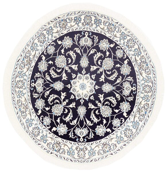 Tappeto Nain Kashmar Persia Medaglione Blu Notte Avorio 144x150 Cm
