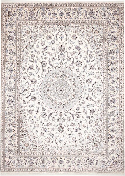 Tappeto Nain 9la Persia Medaglione Avorio Blu 294x406 Cm