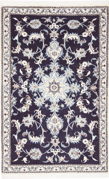 Tappeto Nain Kashmar Persia Medaglione Blu Scuro Avorio 92x137 Cm