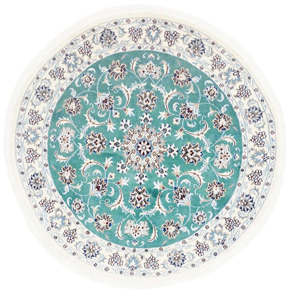 Tappeto Nain Kashmar Persia Medaglione Turchese Avorio 150x150 Cm