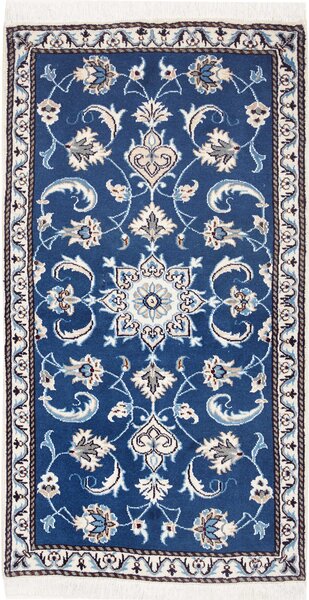 Tappeto Nain Kashmar Persia Medaglione Blu Avorio 73x143 Cm