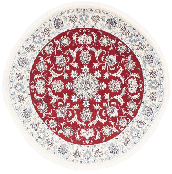 Tappeto Nain Kashmar Persia Medaglione Rosso Avorio 150x150 Cm