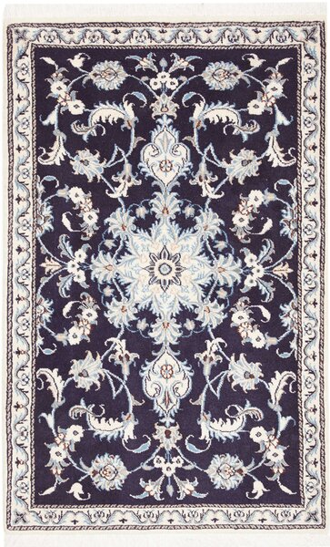 Tappeto Nain Kashmar Persia Medaglione Blu Notte Avorio 90x132 Cm