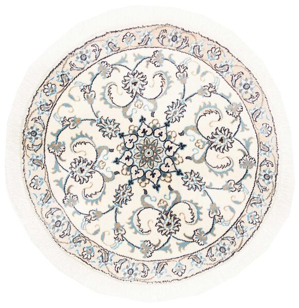 Tappeto Nain Kashmar Persia Medaglione Crema Azzurro 100x100 Cm